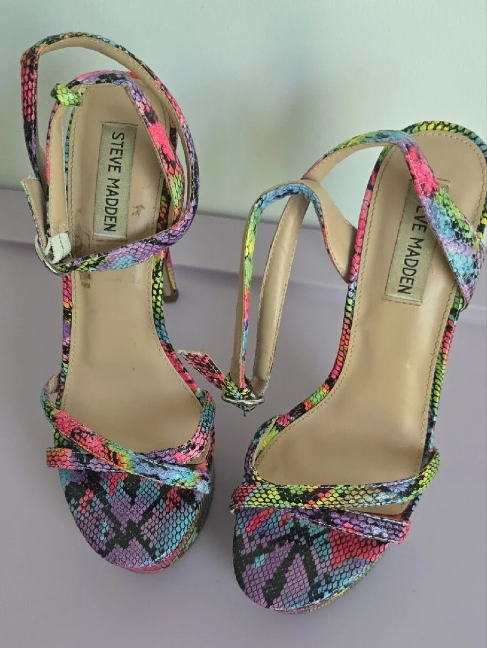 Steve Madden Rainbow Snake-Print Platform Sandals